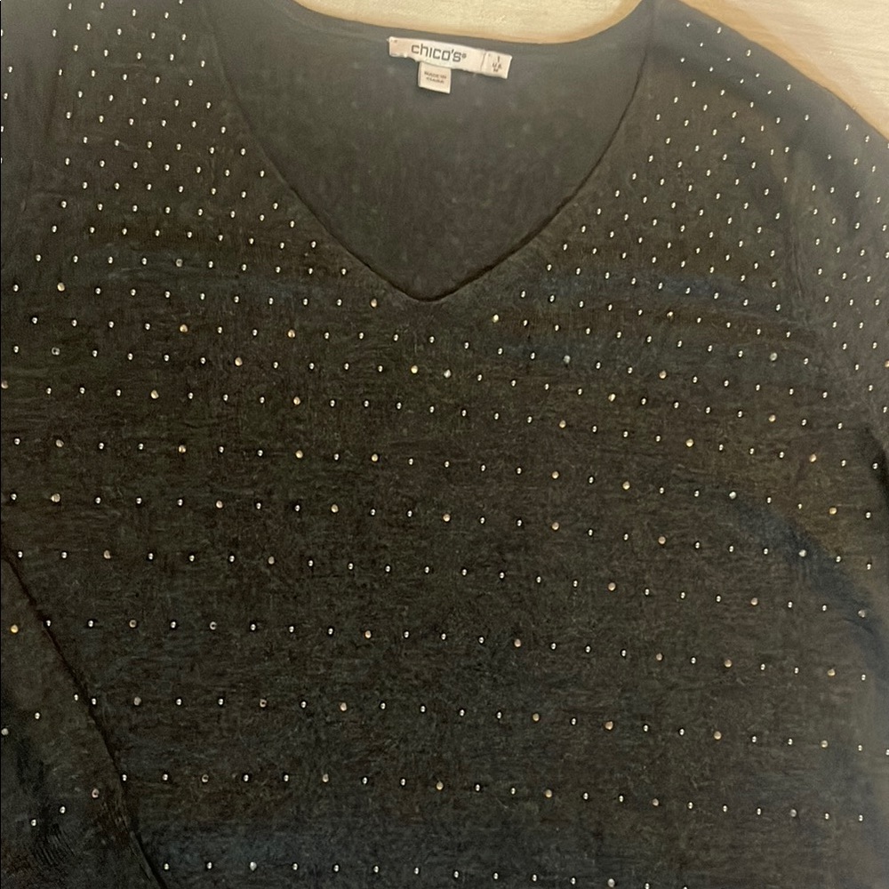 Chico's Black Studded V-Neck Blouse
